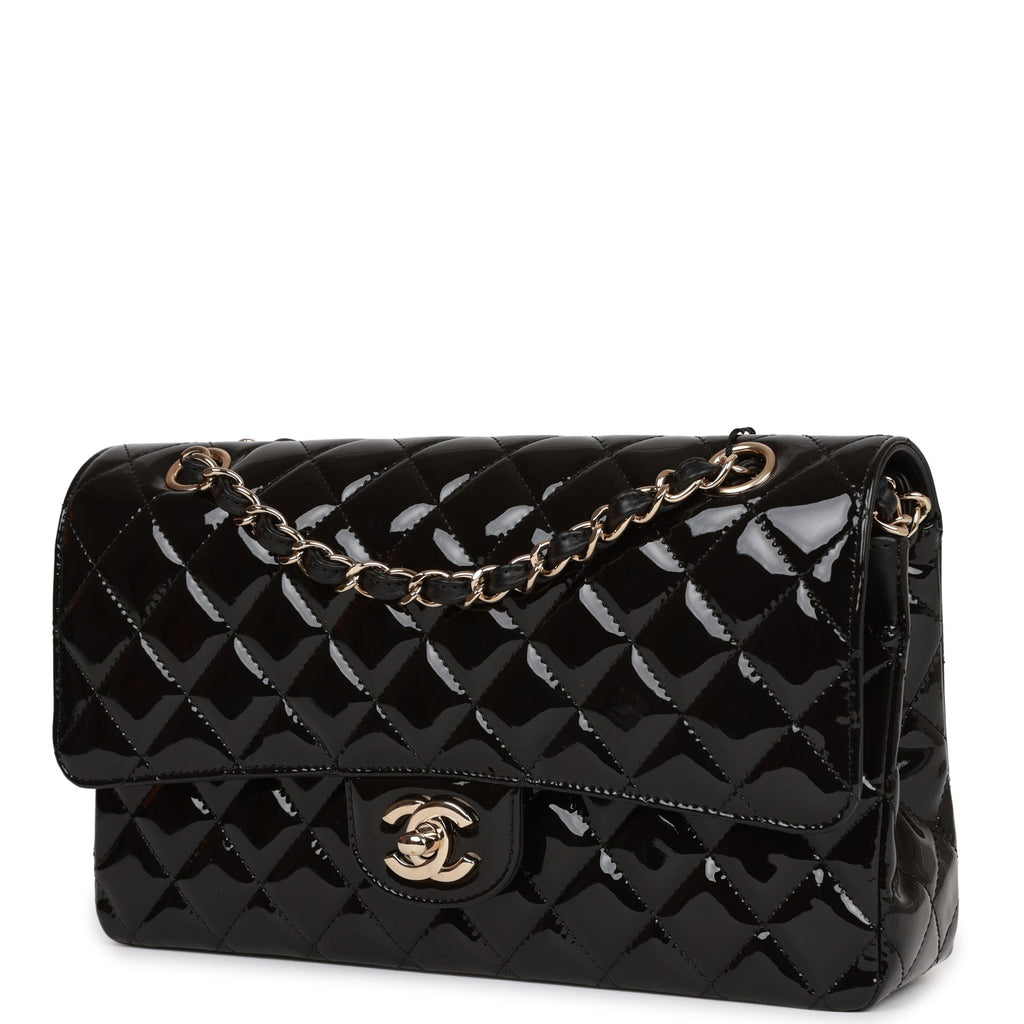 Chanel Timeless Classic Medium Double Flap In Black Patent With