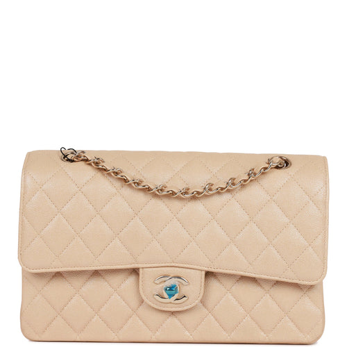 Chanel Beige Quilted Caviar Medium Double Flap Bag Gold Hardware