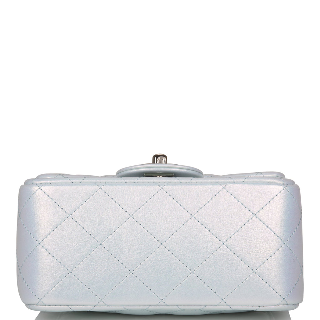 Chanel Blue Iridescent Quilted Lambskin Square Mini Classic Flap Silver ...