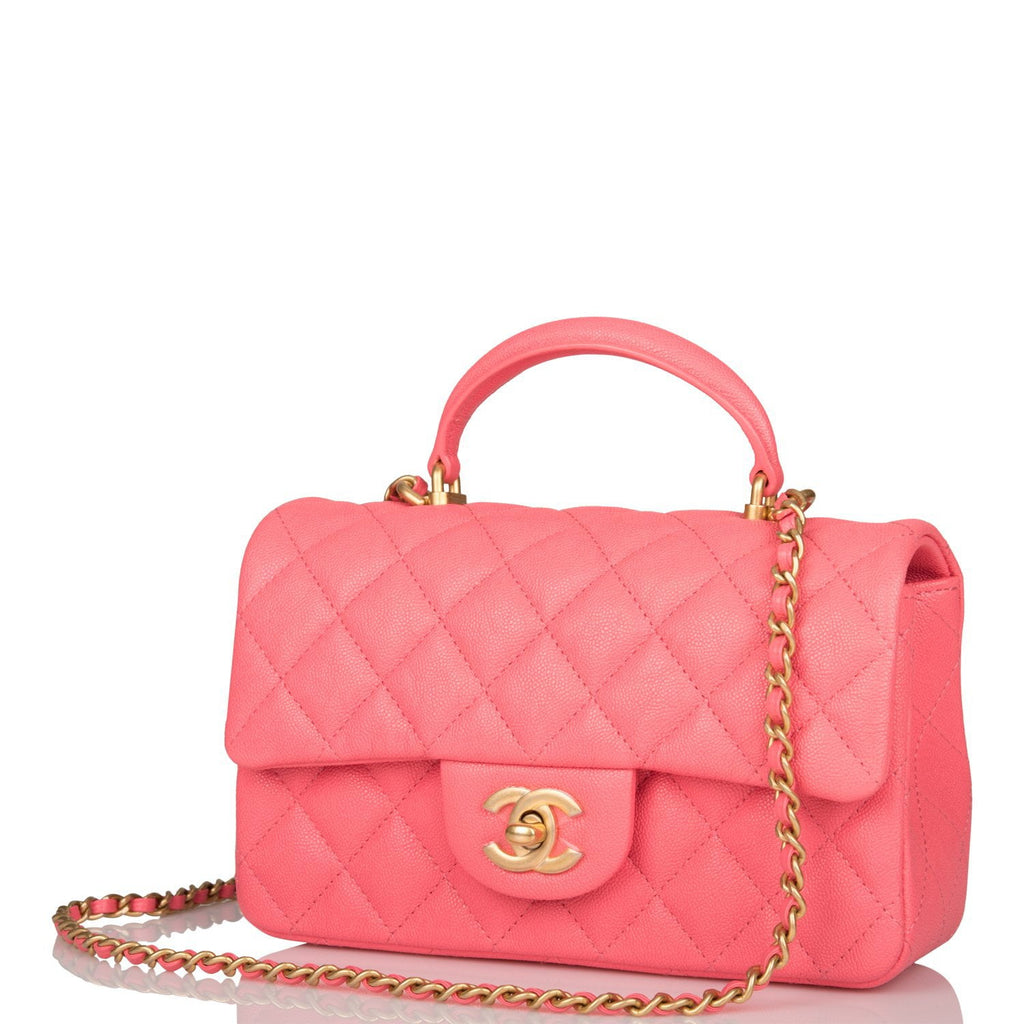 Chanel Pink Quilted Caviar Rectangular Mini Flap Bag Top Handle Gold ...