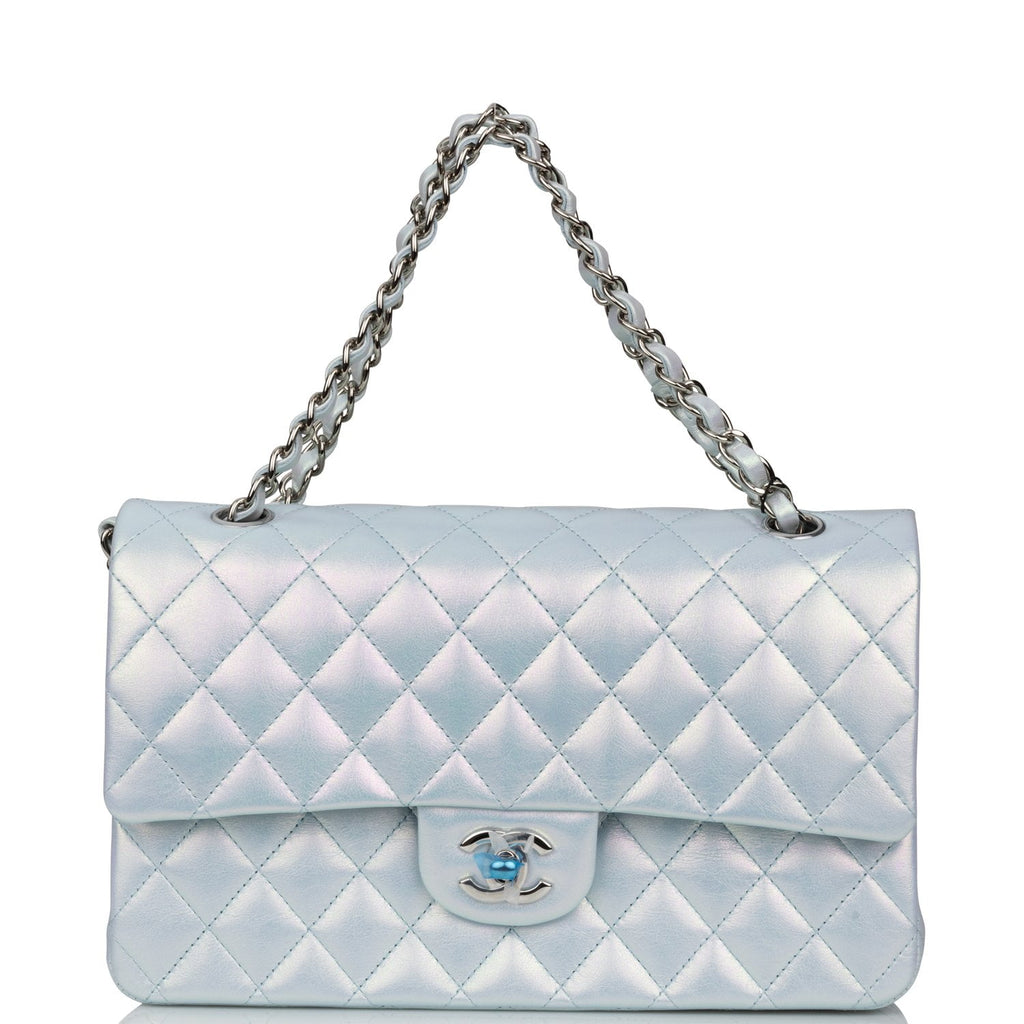 Chanel Blue Iridescent Quilted Lambskin Medium Classic Double Flap Bag ...