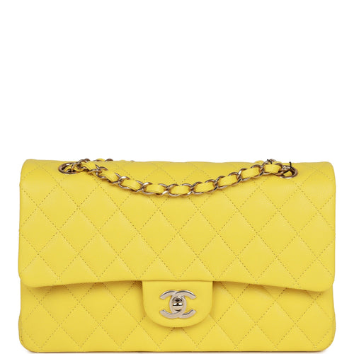 Chanel Yellow Lambskin Small Classic Double Flap Light Gold