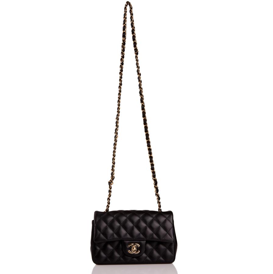 Chanel Black Quilted Lambskin Rectangular Mini Classic Flap Bag Light ...