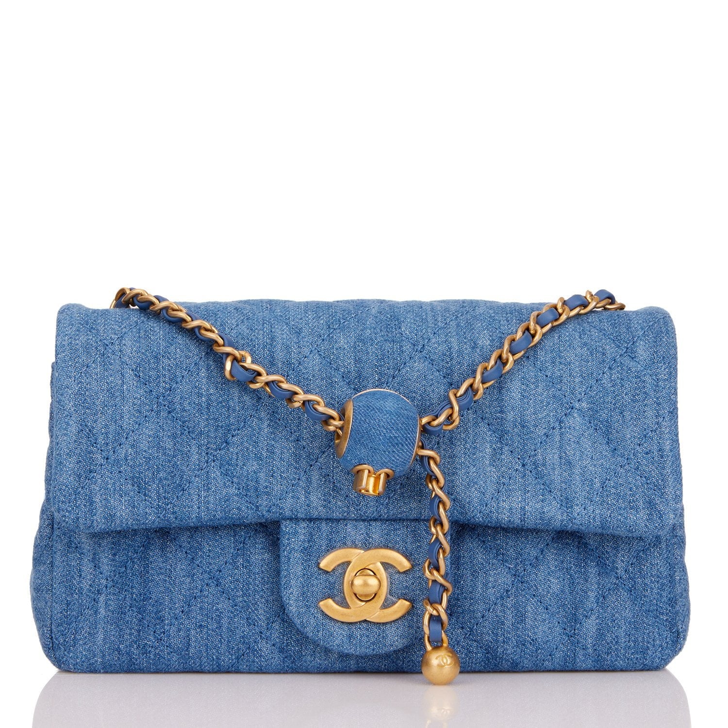 Chanel Denim Pearl Crush Rectangular Mini Classic Flap Bag Antique Gold