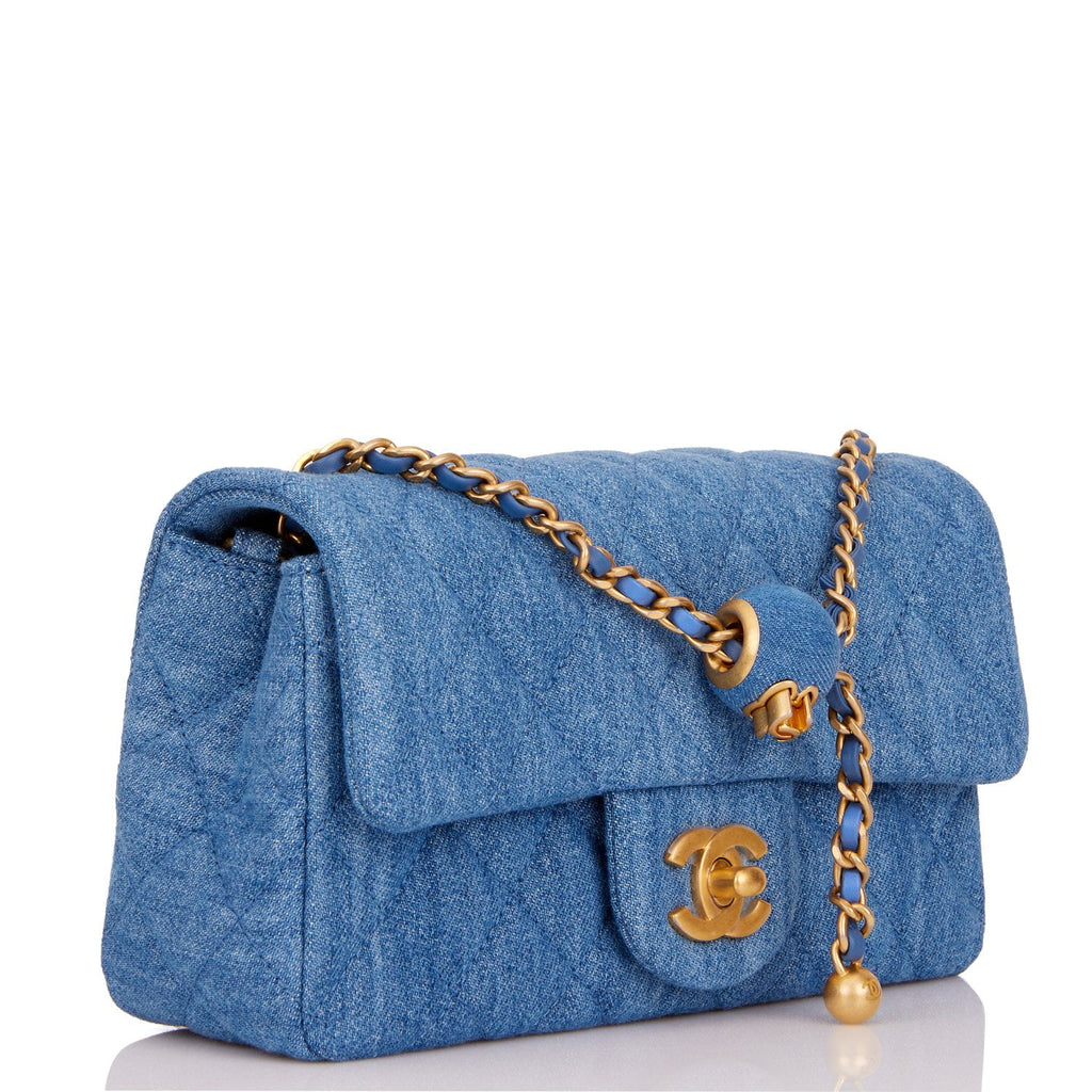 Chanel Denim Pearl Crush Rectangular Mini Classic Flap Bag Antique Gold ...