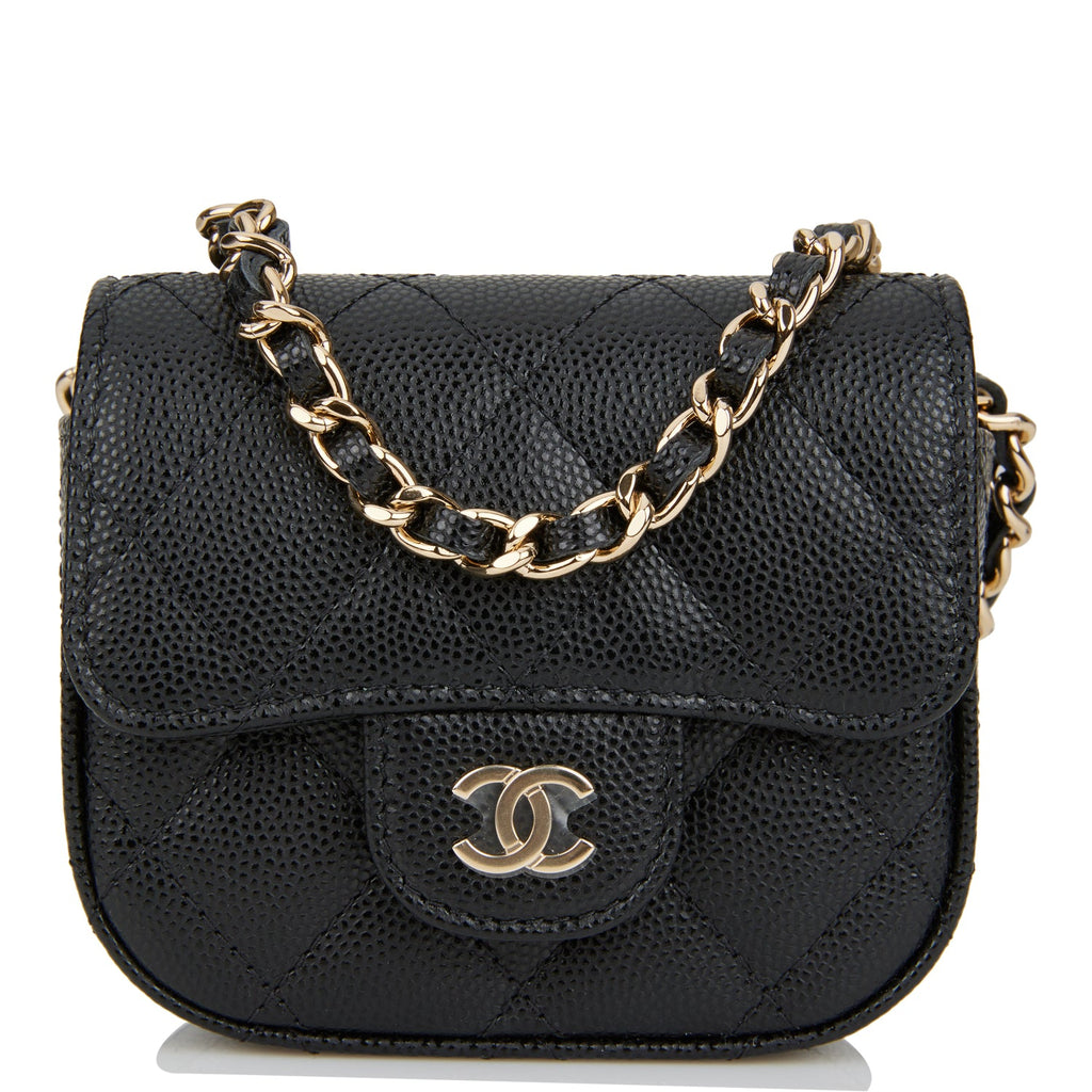 Chanel Mini Clutch With Chain Bag Black Caviar Gold Hardware Madison