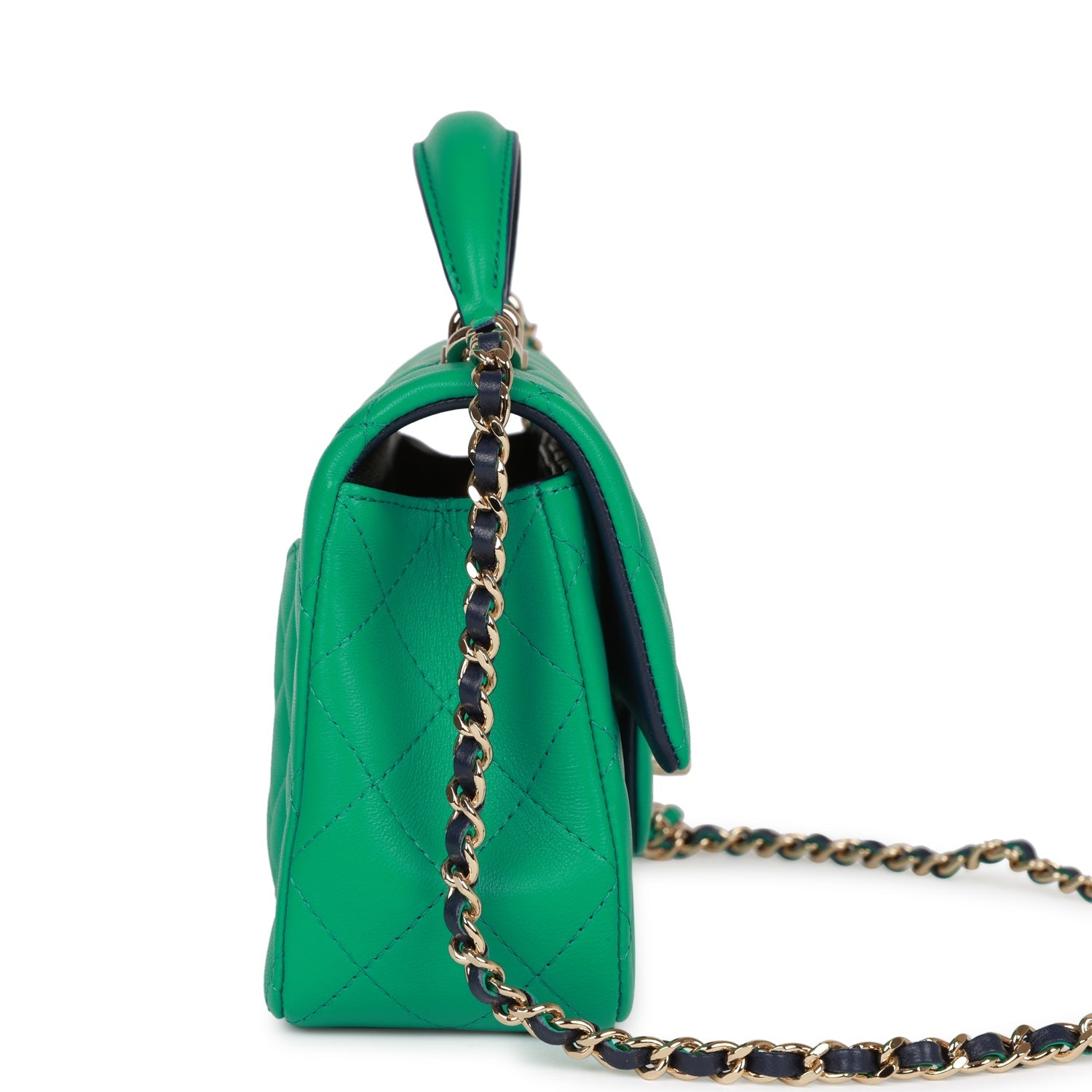 Chanel Mini Rectangular Flap with Top Handle Green and Navy Blue Lambs ...