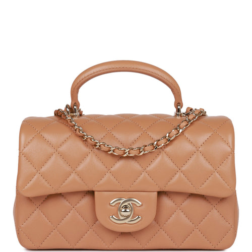 Chanel Mini Rectangular Flap with Top Handle Caramel Lambskin Light Go –  Madison Avenue Couture