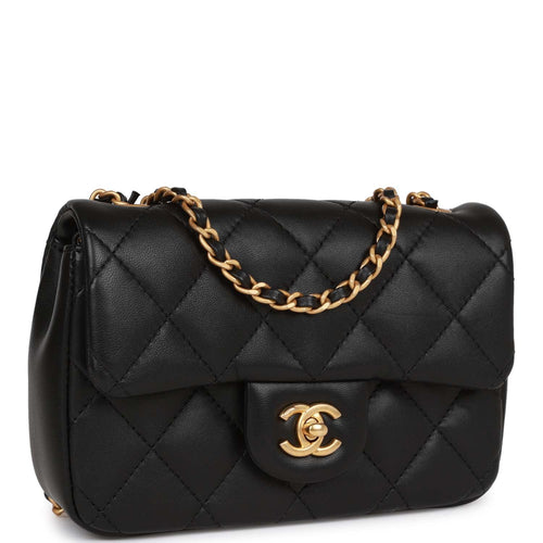 Chanel Enamel Quilted Pending CC Mini Square Lambskin Flap Bag Black Gold