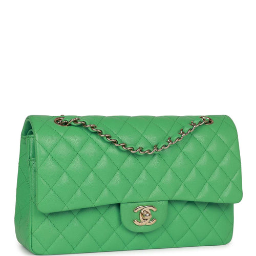 Chanel Green Quilted Caviar New Classic Double Flap Maxi