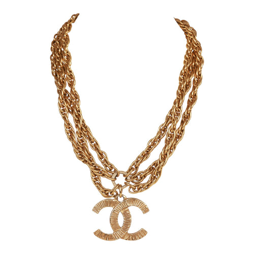 Vintage Chanel Gold Plated Triple Interlocking CC Necklace – Madison Avenue  Couture