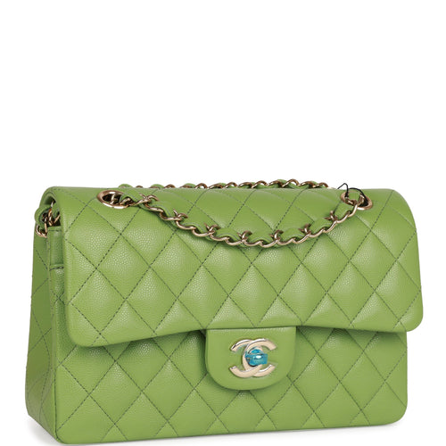 Pre-owned Chanel Jumbo Classic Double Flap Bag Emerald Green Caviar Light  Gold Hardware