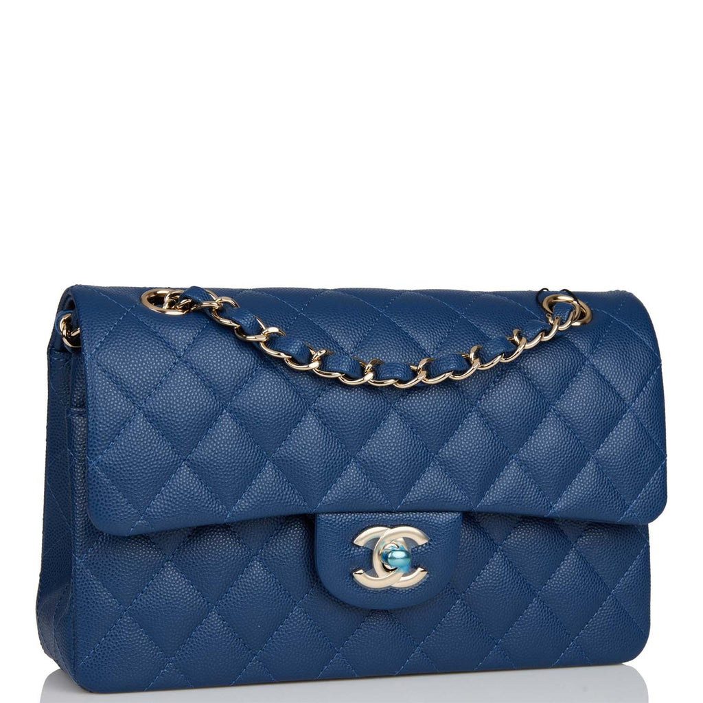 Chanel Small Classic Double Flap Dark Blue Caviar Light Gold Hardware   Madison Avenue Couture