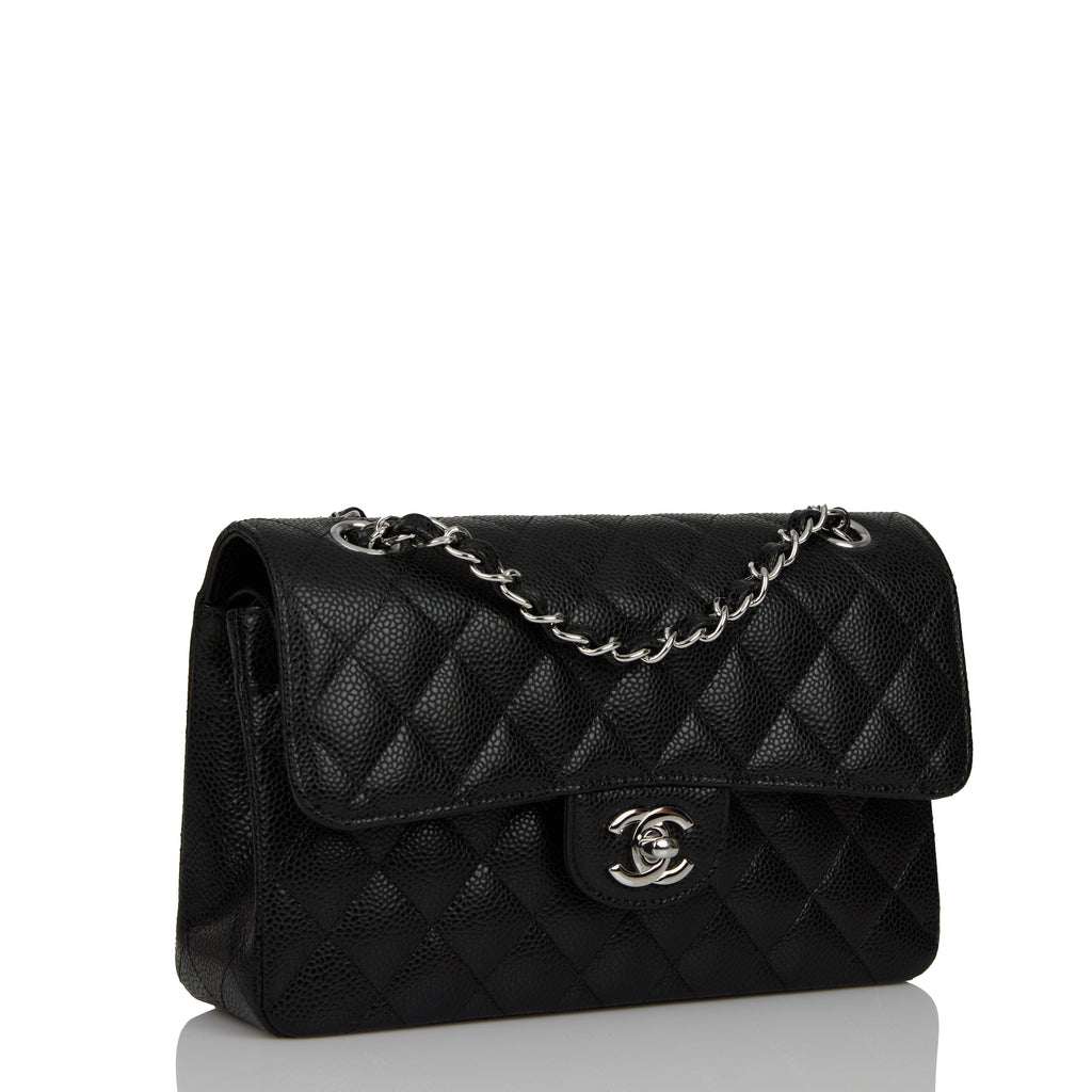 Black Caviar Small Classic Double Flap Bag Silver Hardware – Madison Avenue Couture