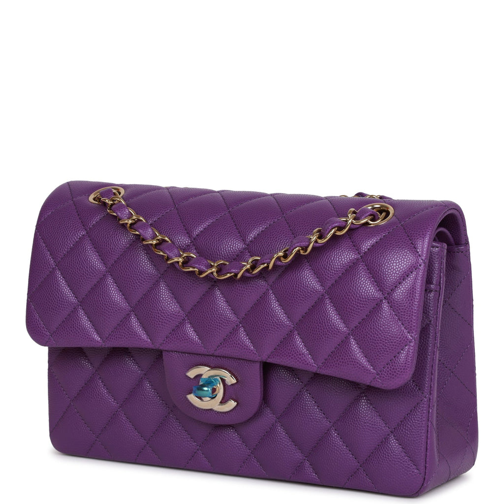 Chanel Purple Caviar Small Classic Double Flap Bag Light Gold Hardware –  Madison Avenue Couture