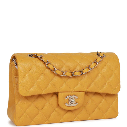 Classic handbag, Patent calfskin & gold-tone metal, yellow