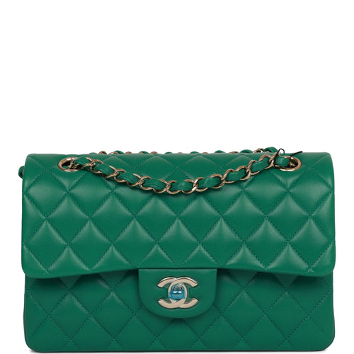 CHANEL Medium Classic Double Flap Bag Green Lambskin - Bellisa