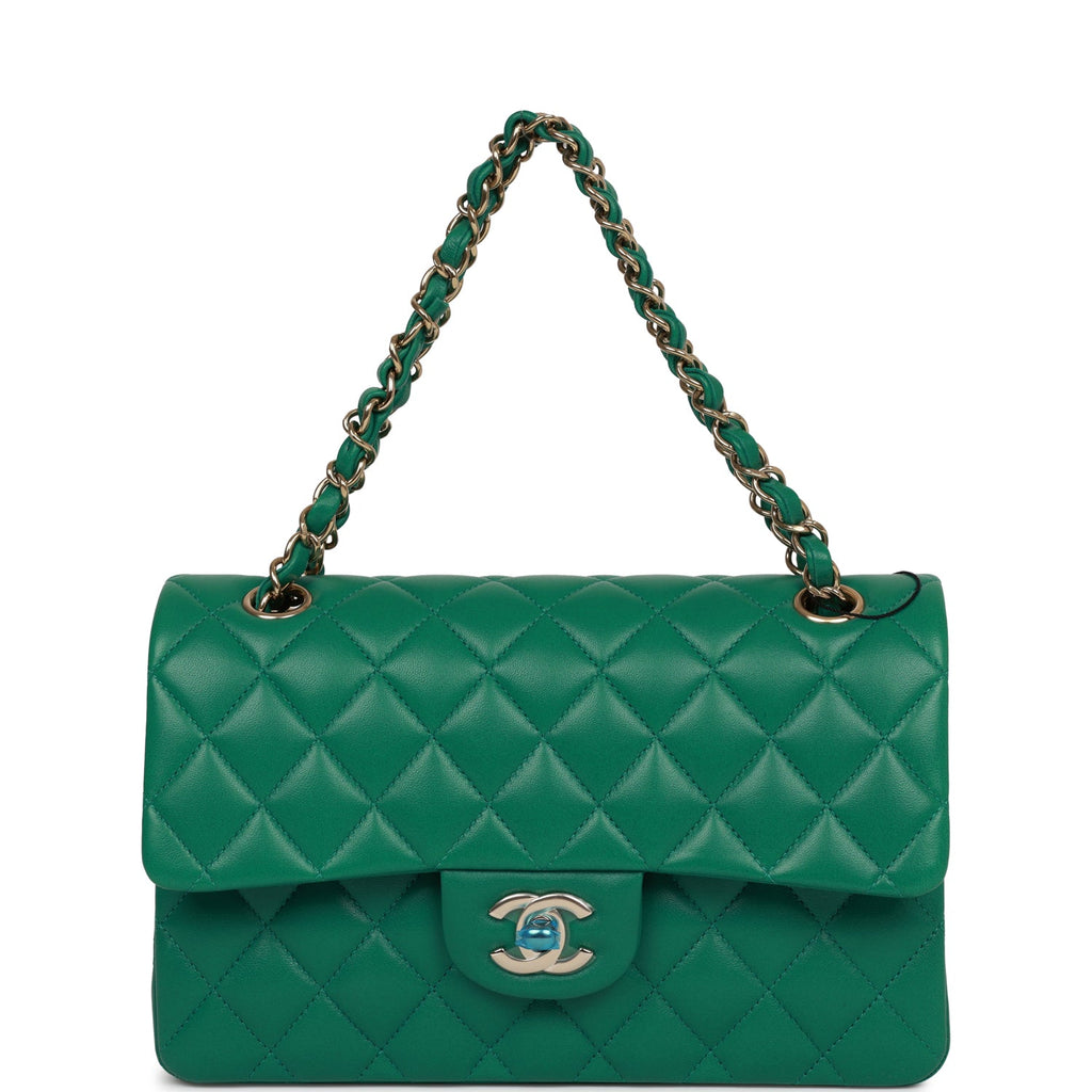 Chanel Emerald Green Small Flap Bag with Brushed Gold Chain Top Handle   Sellier