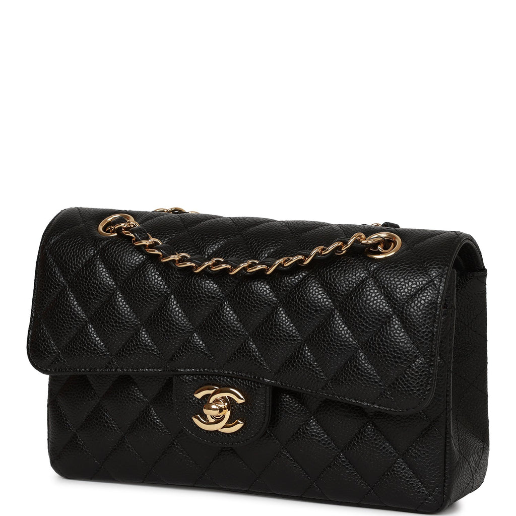 CHANEL Small Classic Handbag Grained Calfskin  GoldTone Metal Black   mivgarvge