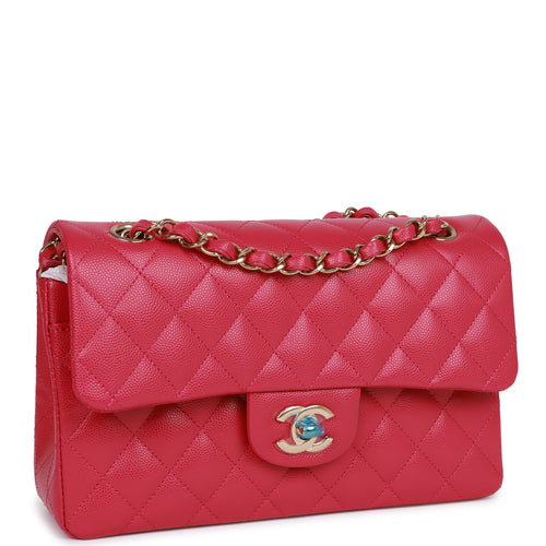 CHANEL CC Logo Mini Pouch Caviar Skin Leather Red Gold Made In