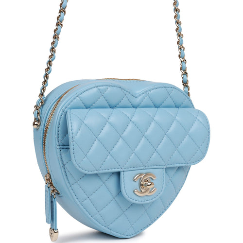 Chanel CC In Love Heart Clutch with Chain Blue Lambskin Light