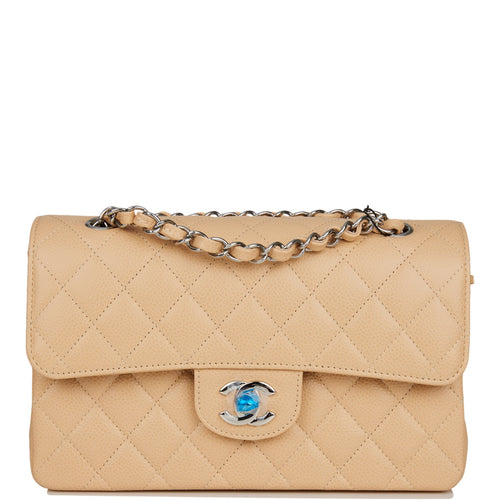 Chanel Small Classic Double Flap Bag Beige Caviar Gold Hardware