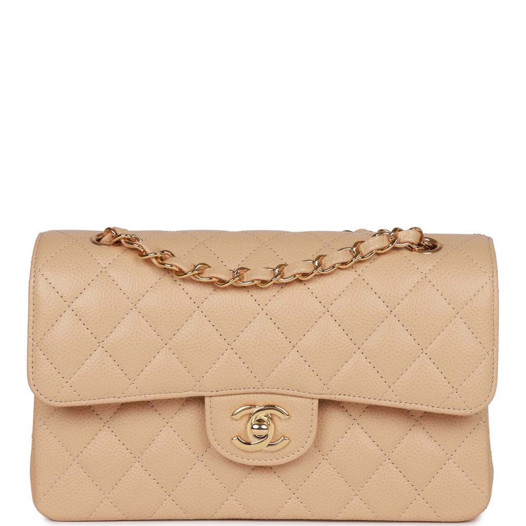 Small Double Flap Bag Beige Gold Hardware – Madison Avenue Couture