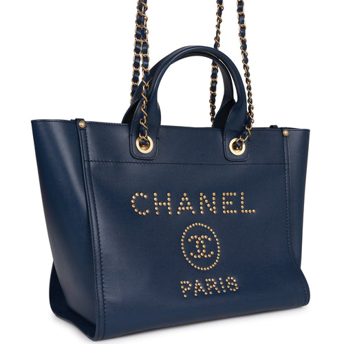 Chanel Studded Deauville Navy Medium Handbag