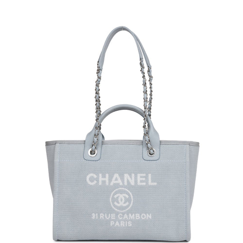 CHANEL Deauville Tote Large Green Canvas Silver Hardware 2018 - BoutiQi Bags