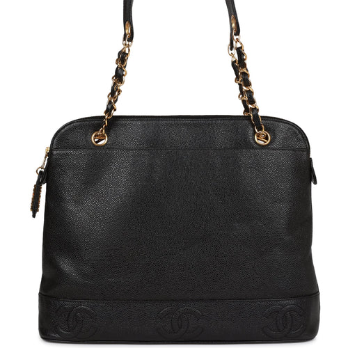 Vintage Chanel CC Chain Shopping Tote Bag Black Lambskin Gold