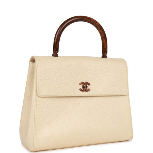 SOLD) CHANEL VINTAGE BEIGE KELLY TOP HANDLE FLAP BAG LAMBSKIN 24K