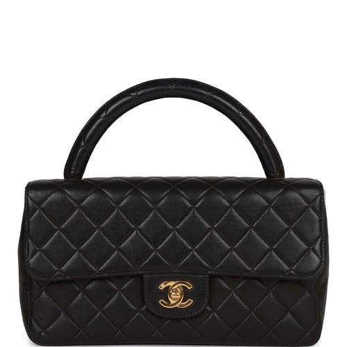 Chanel Vintage Quilted Kelly Top Handle Bag Lambskin Black Small Bag