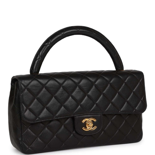 Vintage Chanel Flap Bag with Top Handle Black Lambskin Gold Hardware –  Madison Avenue Couture