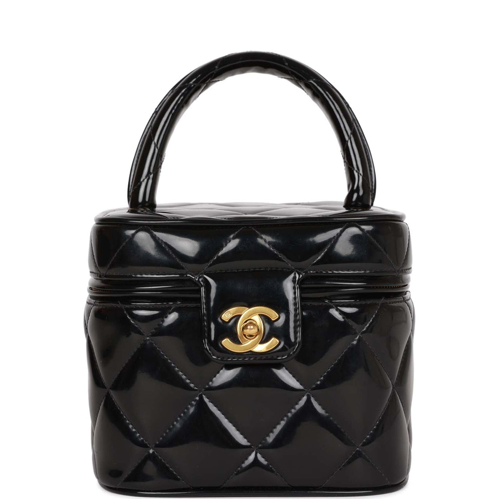 Chanel Vintage Chanel Vanity Black Leather Cosmetic Hand Bag