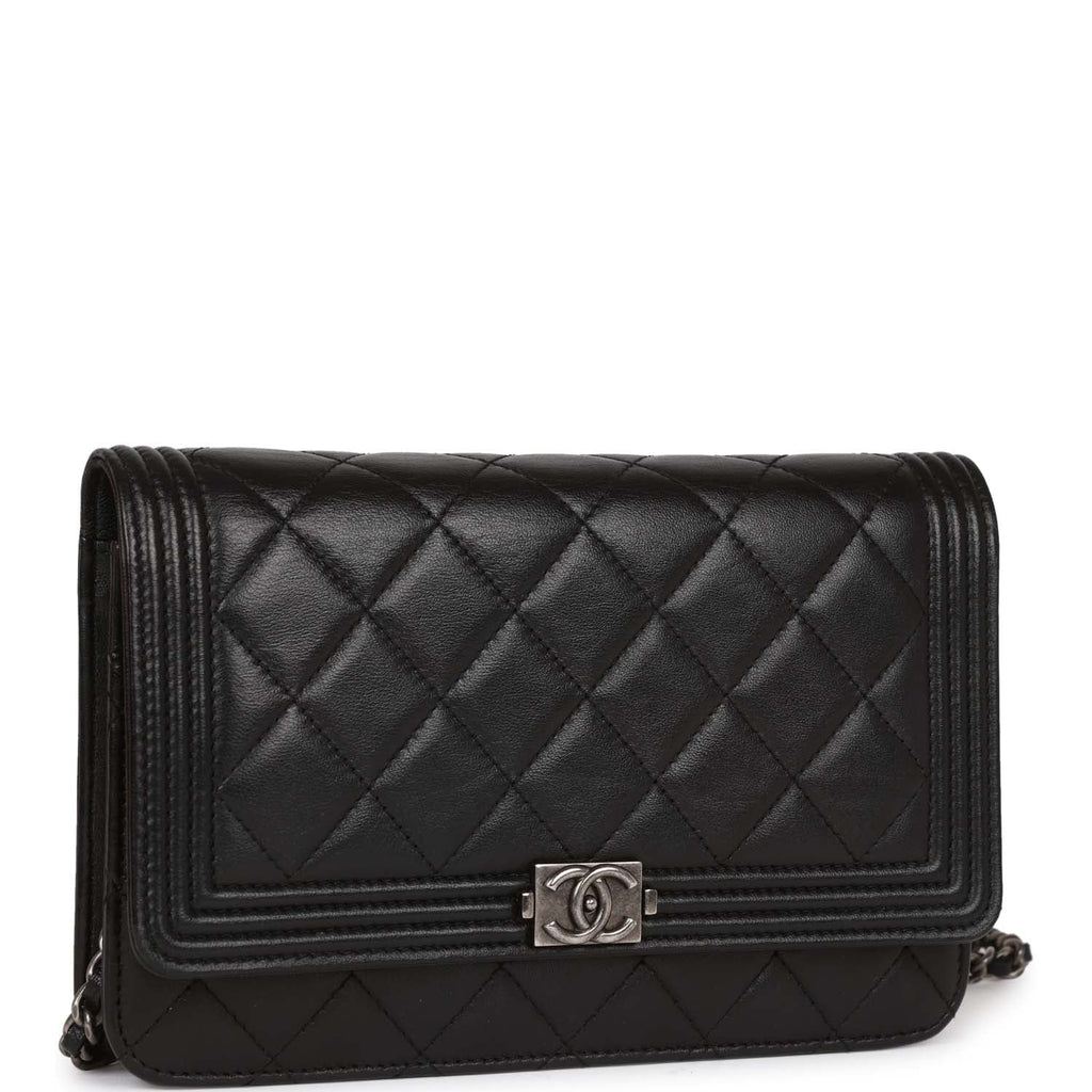 maaien saai puur Pre-owned Chanel Wallet on Chain WOC Boy Black Lambskin Aged Silver Ha –  Madison Avenue Couture