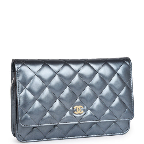 Chanel Black Quilted Grained Calfskin WOC Wallet On Chain Silver