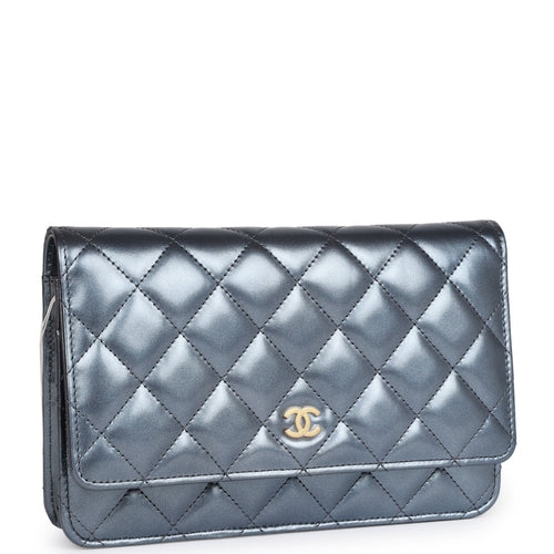 Chanel Metallic Croc Embossed Calfskin Wallet On Chain WOC at 1stDibs