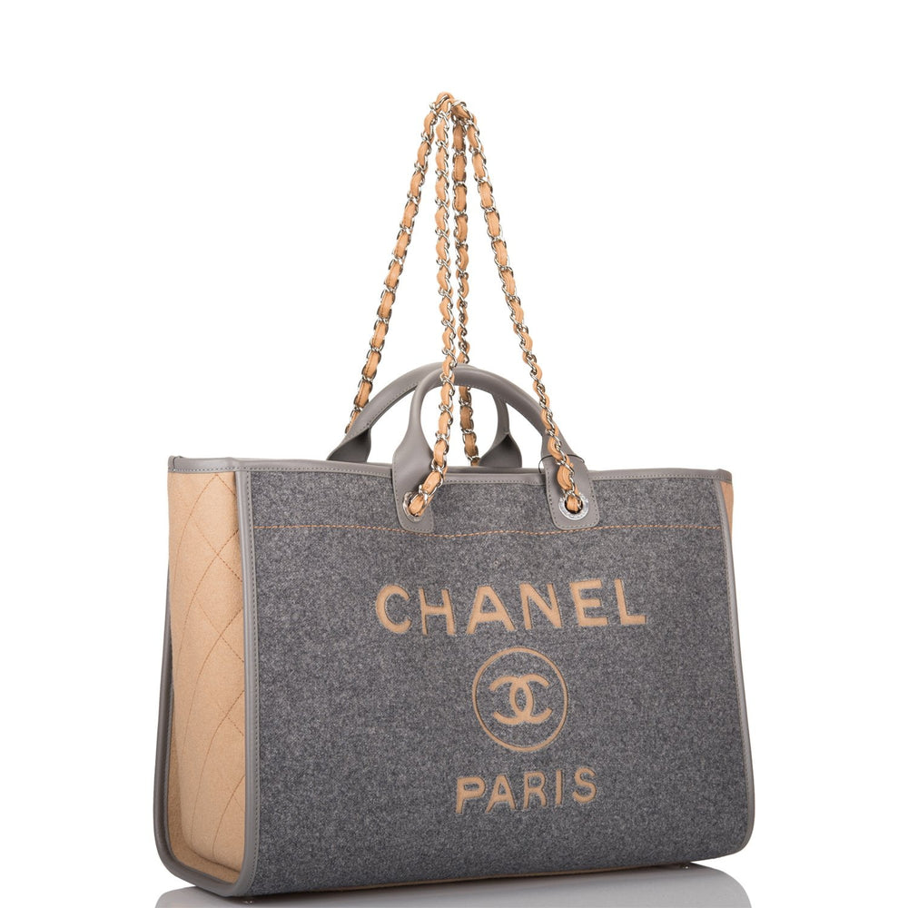 chanel canvas large deauville tote grey