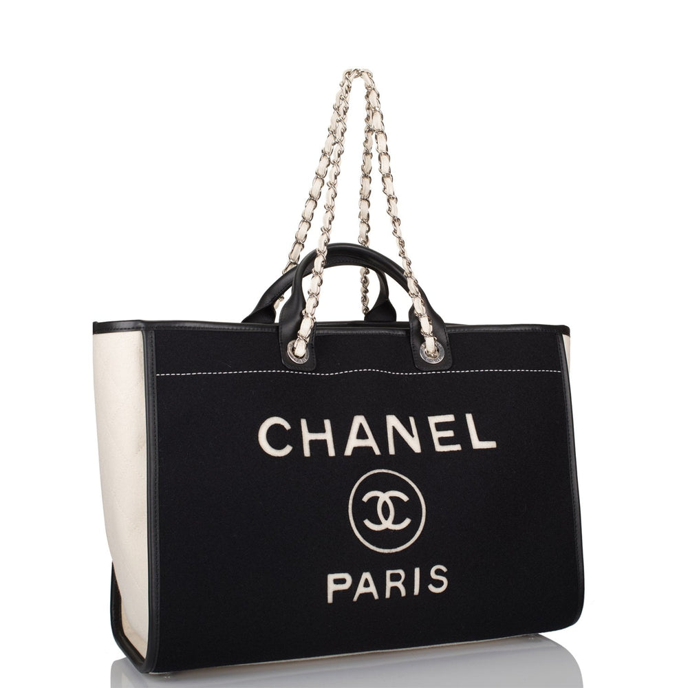 Chanel Black and White Wool Large Deauville Shopping Bag – Madison Avenue Couture