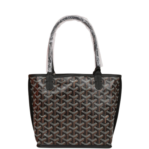 Goyard Goyardine Black Anjou Mini Reversible Tote Bag Silver