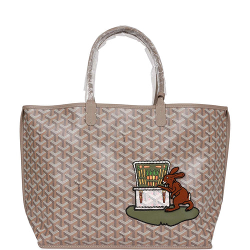 Goyard Goyardine Greige Anjou PM Embroidered Bunny Khaki Bag Silver Hardware