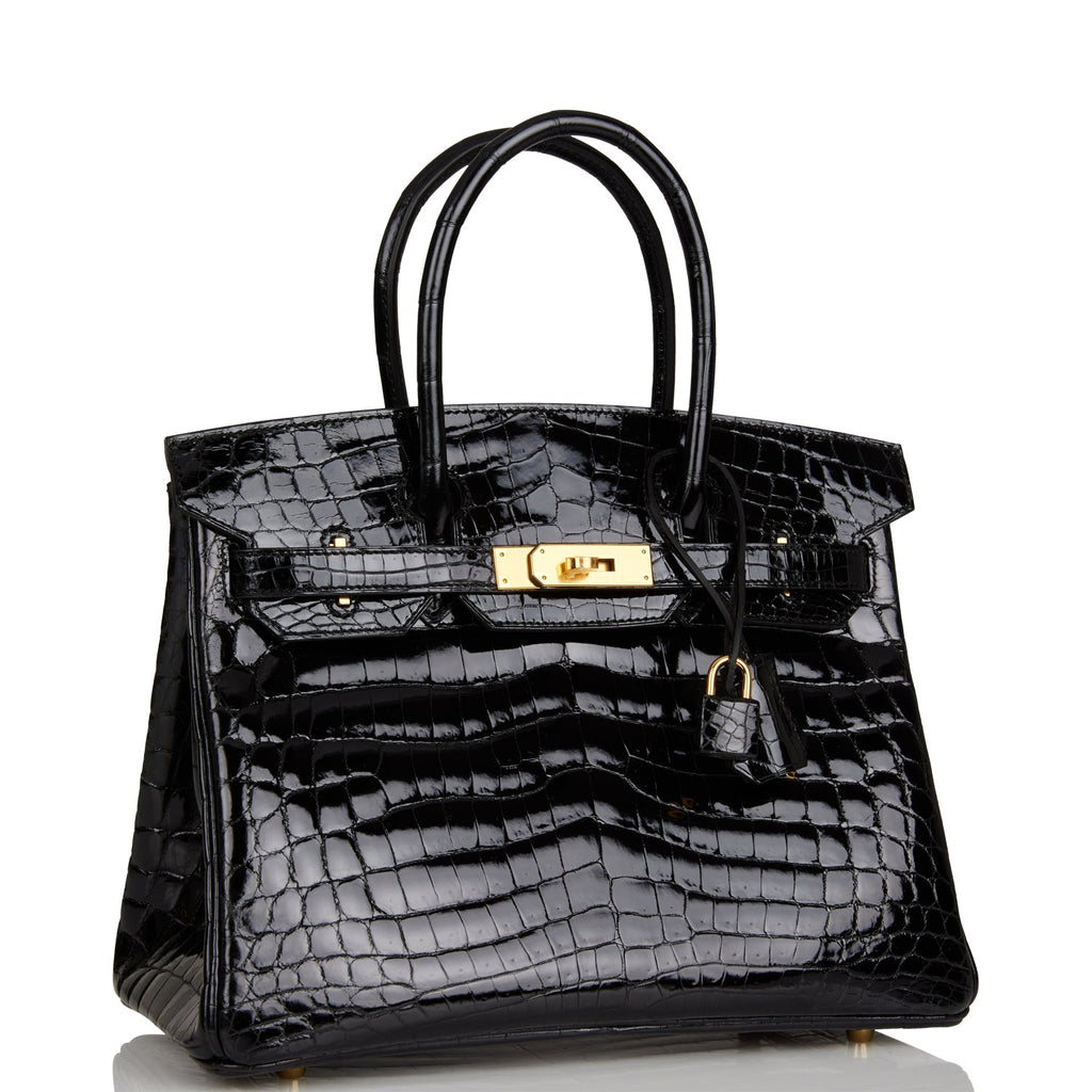 hermes black shiny niloticus crocodile