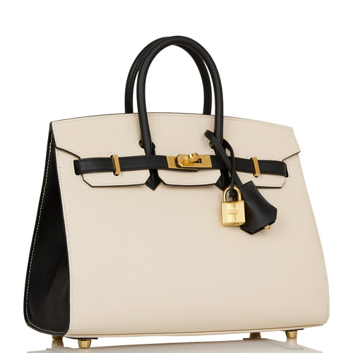 Hermes HSS White and Black Clemence Birkin 25 Brushed Gold