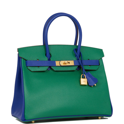 Hermes Birkin TN U4 Velvet green & Sky blue Silver buckle 25cm -  lushenticbags
