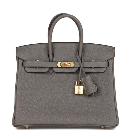 Hermes Birkin Handbag Grey Ostrich with Gold Hardware 25 at 1stDibs