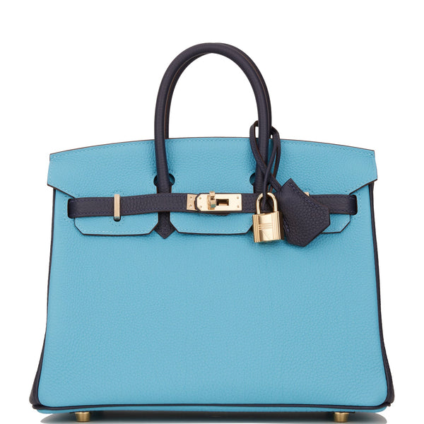 Hermes Special Order (HSS) Birkin Sellier 25 Bleu Brume and Bleu Zellige  Epsom Brushed Palladium Hardware