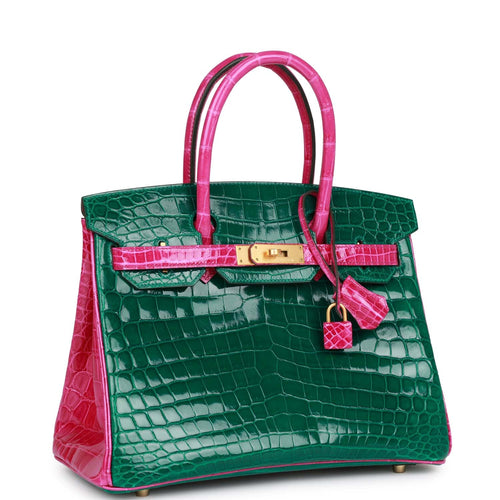 Hermès Birkin 30 Rose Pourpre Shiny Porosus Crocodile Palladium Hardware Bag  For Sale at 1stDibs