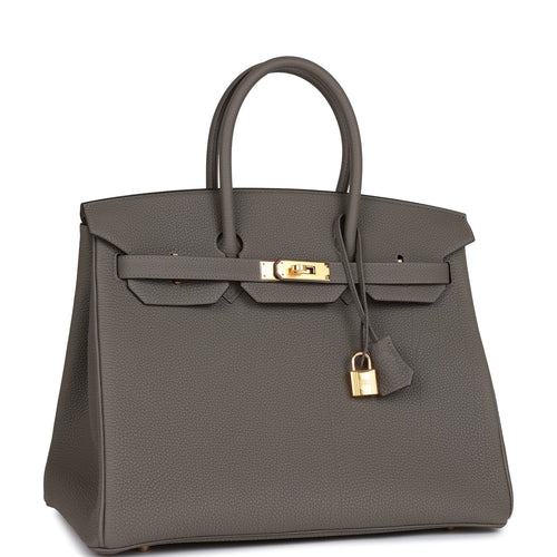 Hermes Personal Birkin bag 25 Craie/ Gris asphalt Togo leather Matt gold  hardware
