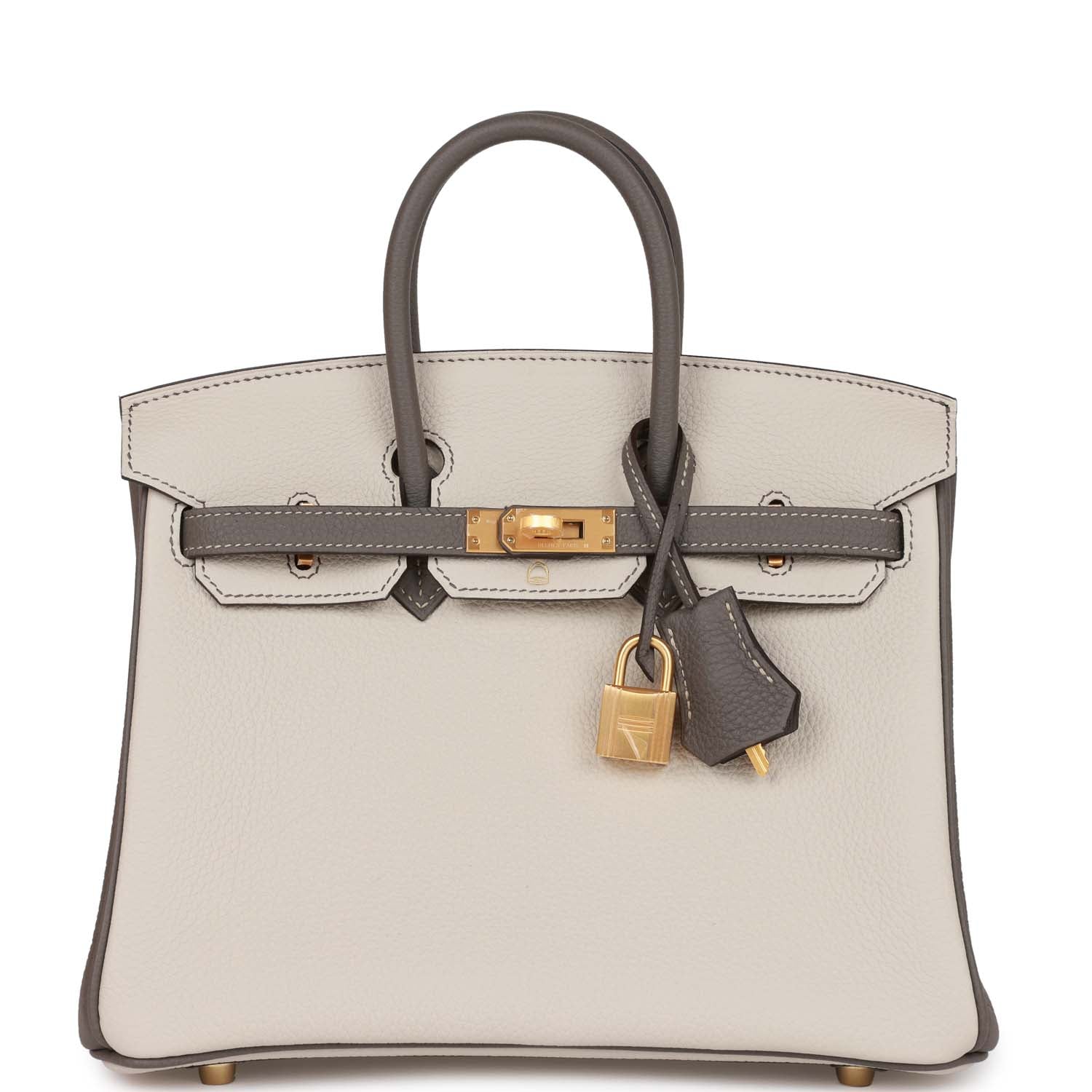 Pre-owned Hermes Special Order (HSS) Kelly Sellier 25 Etain and Bleu Paon  Epsom Gold Hardware