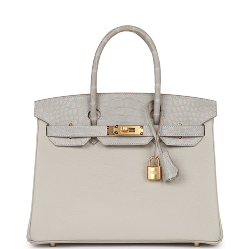 HERMÈS, BLEU ENCRE TOGO AND NILOTICUS CROCODILE BIRKIN TOUCH 30 WITH  PALLADIUM HARDWARE, Luxury Handbags, 2020